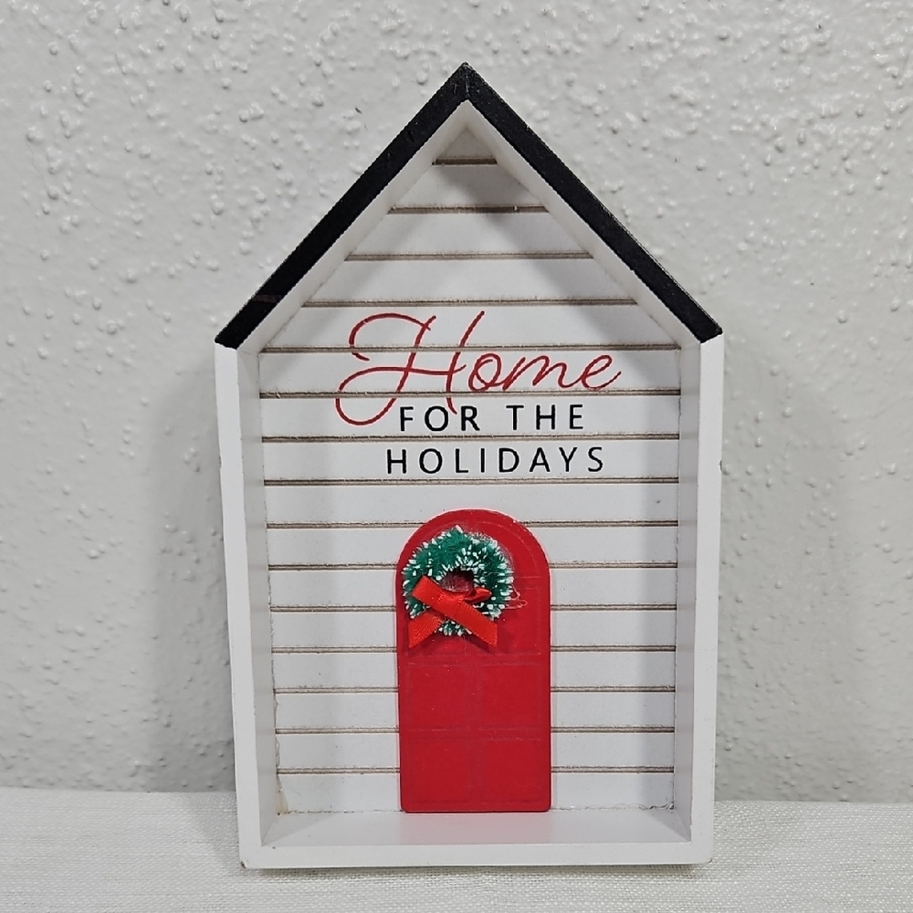 Festive  'Home for the Holidays' Accent House with Red door Decor 8"x5"x1.25"